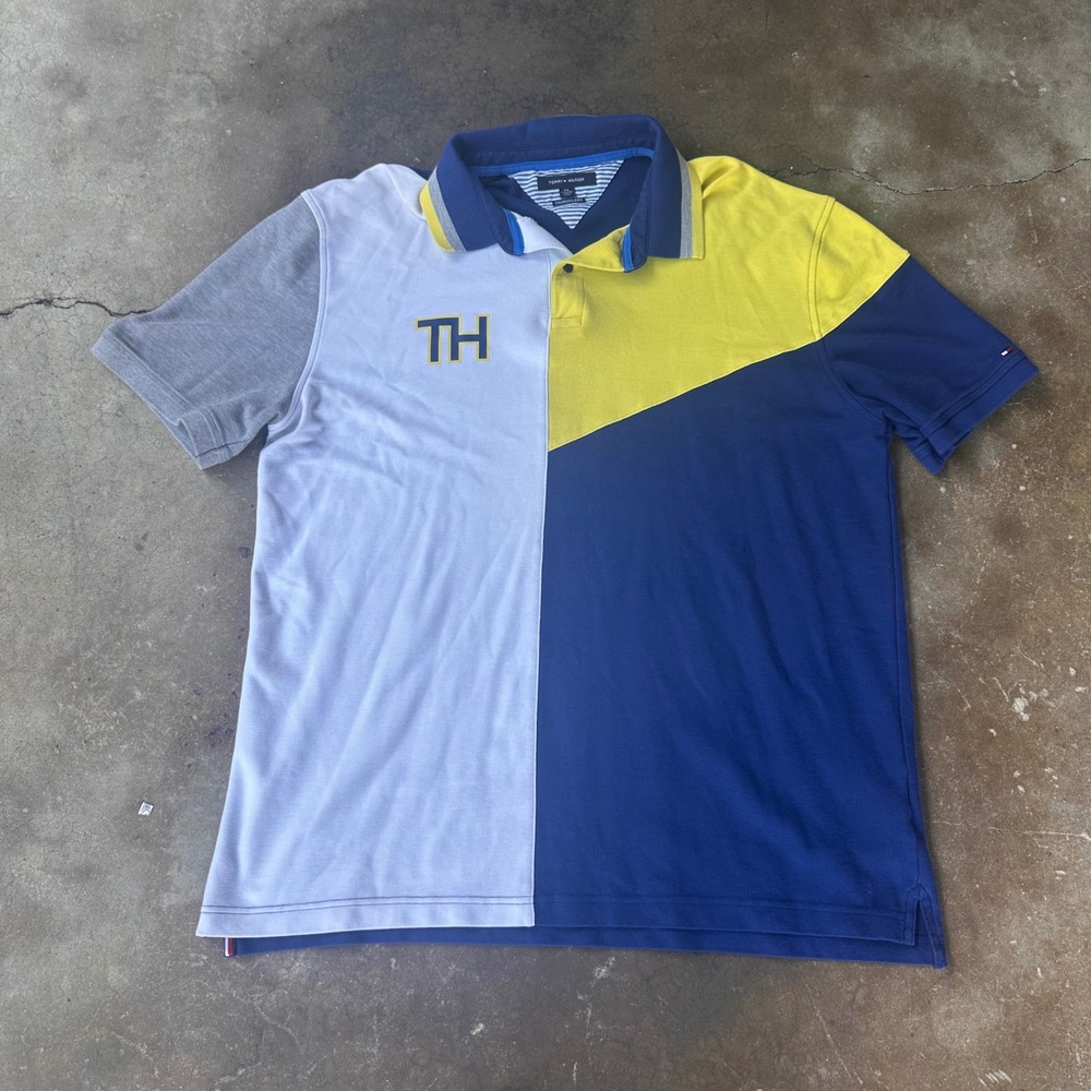 Tommy Hilfiger Polo Shirt Mens XXL Blue Excellent Colorblock Performance Pique